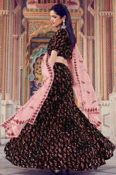 Sequin Embellished Stylish Lehenga in Soft Faux Fur