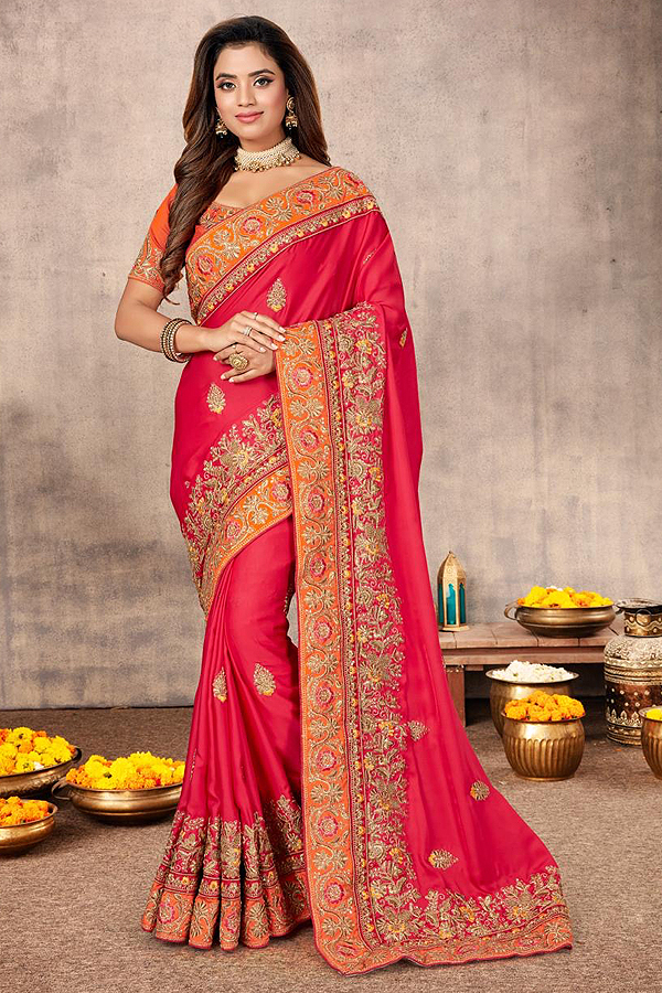 Buy Satin Silk Zari Embroidered Saree Online | Like A Diva