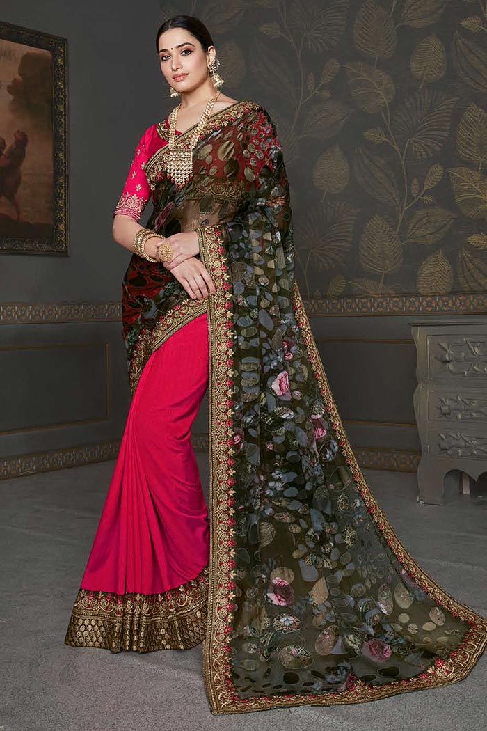 Designer Silk Saree with Printed Dupatta