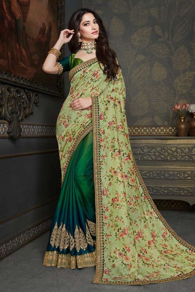 Designer Silk Saree in Shades of Green