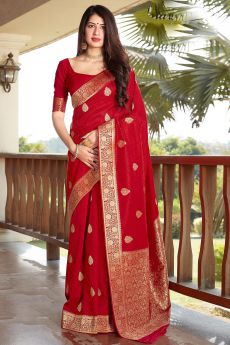 Stunning Red Banarasi Silk Saree