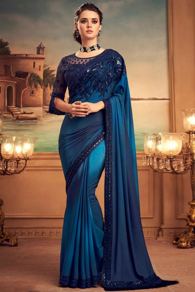 Blue Designer Silk Saree