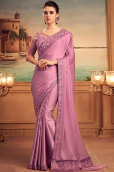Lilac Silk Embellished Saree