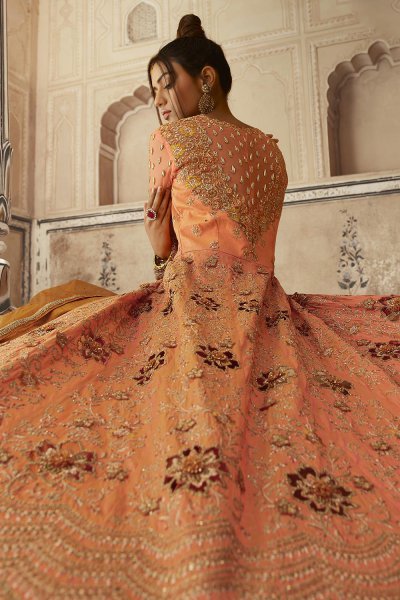 Orange Zari Embroidered Anarkali Suit with Lehenga