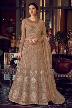 Beautiful Coffee Brown Party Wear Embroidered Net Anarkali Suit