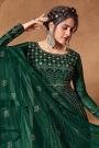 Bottle Green Zari Embroidered Net Anarkali Suit