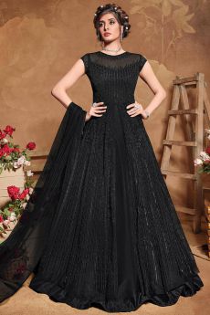 Black Sequin Embellished Anarkali Dress