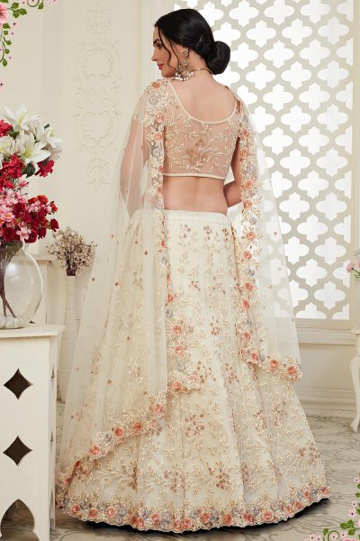Beautiful Floral Zari Embroidered Indian Lehenga in Net Lined with Silk