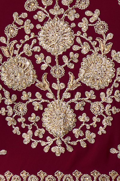 Maroon Zari Embroidered Anarkali Suit in Georgette