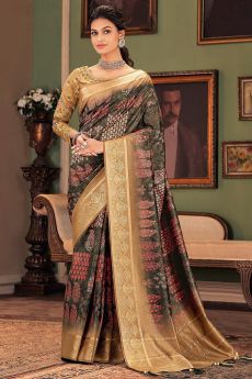 Designer Printed Silk Saree with Embroidered Blouse