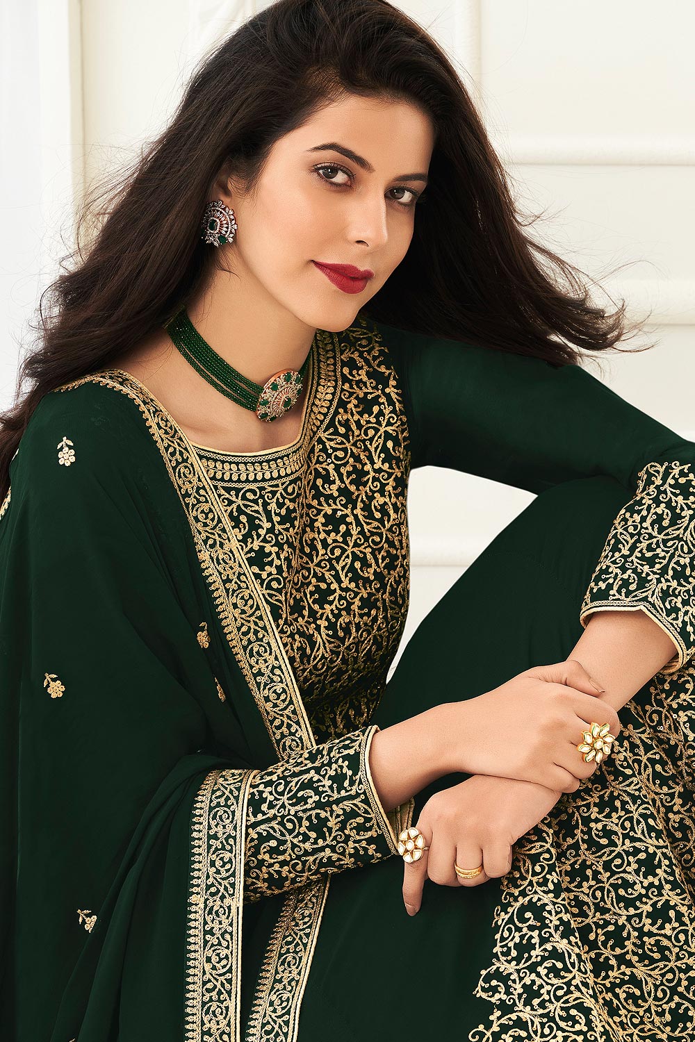 Buy Green Zari Embroidered Anarkali Suit Online | Like A Diva