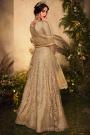 Beige Resham Embroidered Anarkali Suit in Net