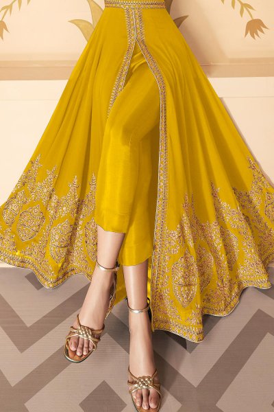 Dazzling Yellow Zari Embroidered Georgette Anarkali Suit with Dupatta