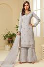 Grey Resham Embroidered Georgette Sharara Suit with Gota Work