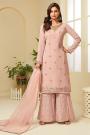 Dusky Pink Resham Embroidered Georgette Sharara Suit with Gota Work