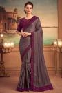 Cocoa Brown and Plum Embellished Silk Saree