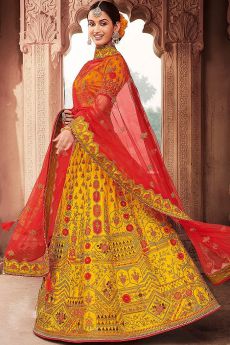 Gorgeous Yellow Zari Embroidered Designer Indian Lehenga