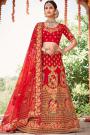 Graceful Red Zari Embroidered Silk Bridal Lehenga with Pearl Work Net Dupatta