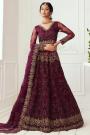 Plum Beautiful Embroidered Indian Lehenga in Net lined with Silk