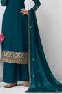 Teal Blue Georgette Embroidered Palazzo Suit