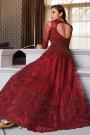 Deep Red Embroidered Net Anarkali Dress With Dupatta