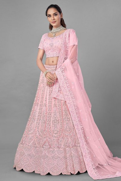 Pink Embellished Net Lehenga Choli