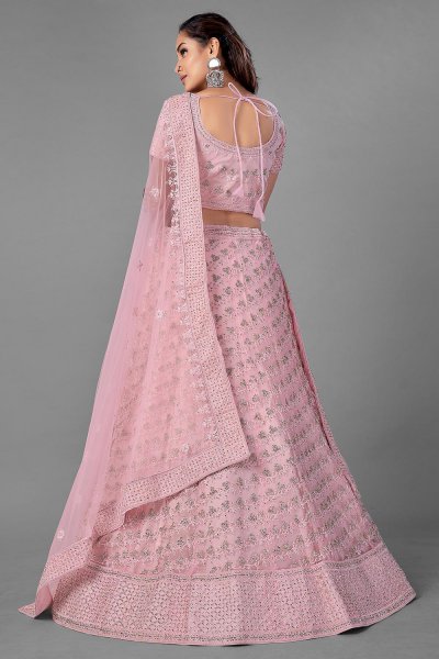 Pink Zarkan Embellished Net Lehenga Choli