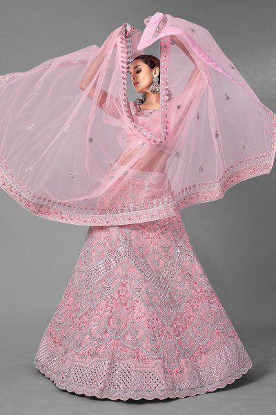 Pink Zarkan Embellished Net Lehenga Choli