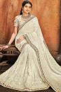 Off White Pure Georgette Lucknowi Party Wear Saree