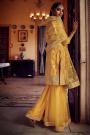 Silk Organza and Net Mustard Yellow Foil Mirror Embellished Sharara Suit