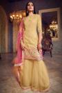 Silk Organza and Net Yellow Foil Mirror Embellished Sharara Suit