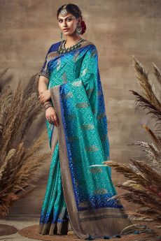 Beautiful Blue Bandhani Silk Saree