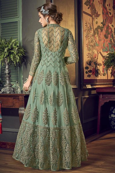 net anarkali gown
