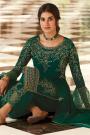 Bottle Green Pure Georgette Embroidered Palazzo Suit