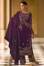 Plum Pure Georgette Embroidered Palazzo Suit