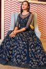 Navy Blue Zari Embroidered Party Wear Anarkali with Lehenga