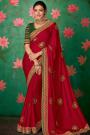 Crimson Red Party Wear Silk Saree with Embroidery
