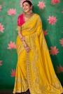 Yellow Party Wear Silk Saree with Embroidery