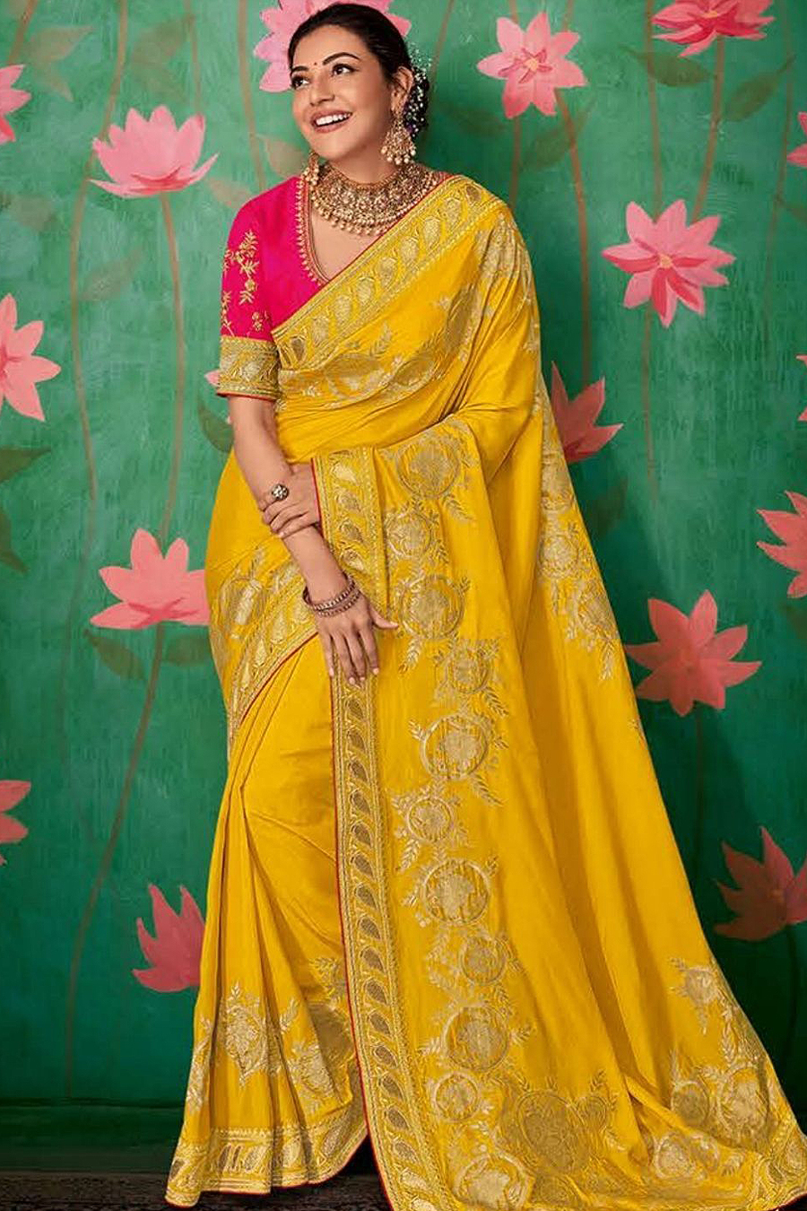 Buy Yellow Party Wear Silk Saree With ...