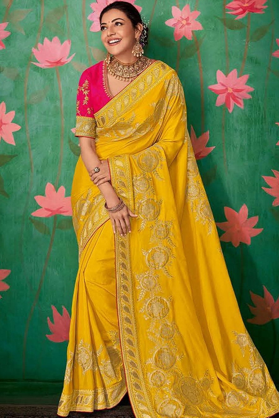 Buy Yellow Party Wear Silk Saree With 