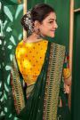 Green Party Wear Silk Saree with Yellow Blouse
