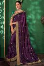 Purple Party Wear Silk Saree with Embroidery