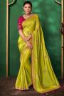 Lime Green Party Wear Silk Saree with Embroidery