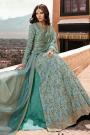 Blue Embroidered Anarkali Suit with Lehenga in Silk
