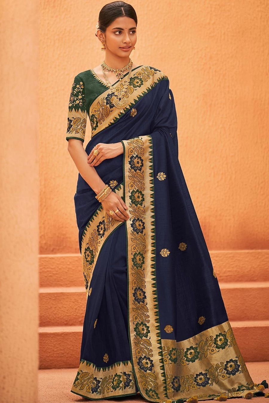 blue party saree