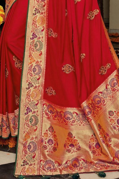 Ravishing Red Party Wear Woven Silk Saree
