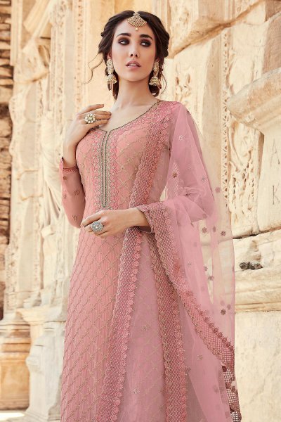 Pink Party Wear Palazzo Suit with Embroidery