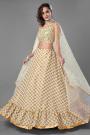 Pearl White and Golden Party Wear Lehenga Choli with Mirror work