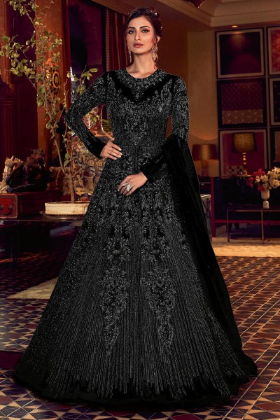 Black Embellished Indian Designer Anarkali Dress