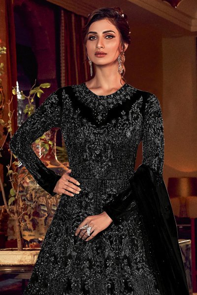 Black Embellished Indian Designer Anarkali Dress